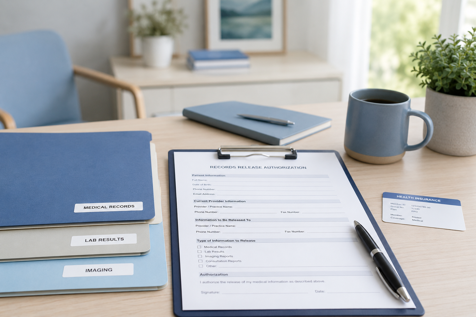Records release authorization and medical records prepared for transfer of care